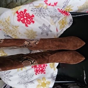 Sam Edelman knee high boots size 7 Brown suede with Snake skin